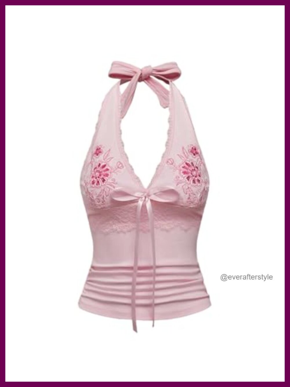 Y2K Floral Embroidered Halter Top Lace Trim Tie Backless Ruched Slim Fit